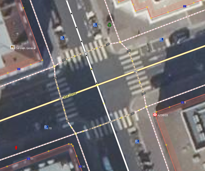 Screen capture of a perfectly mapped intersection on OpenStreetMap.